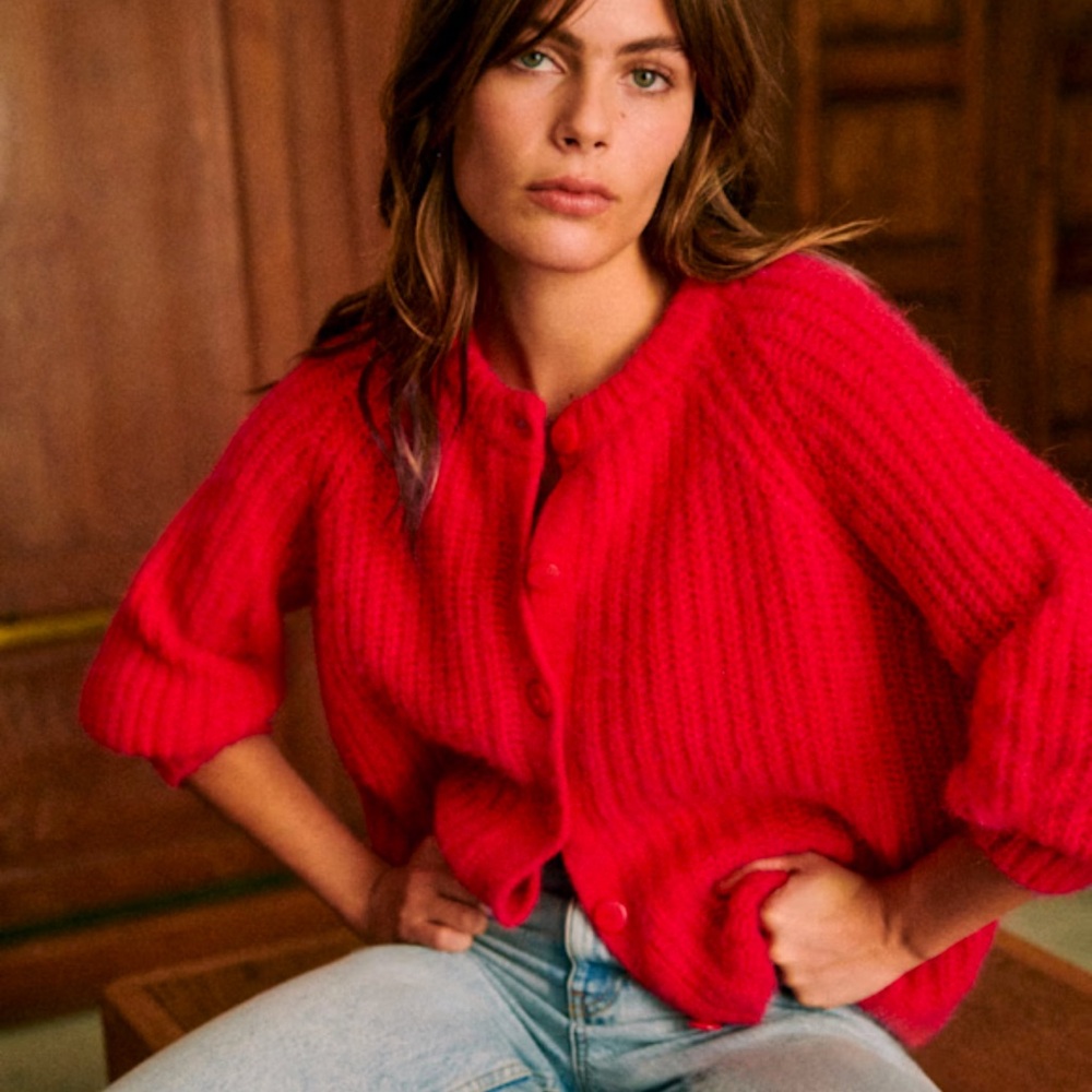 NWT Sézane Red Alpaca Wool Emile Cardigan - Women’s Large